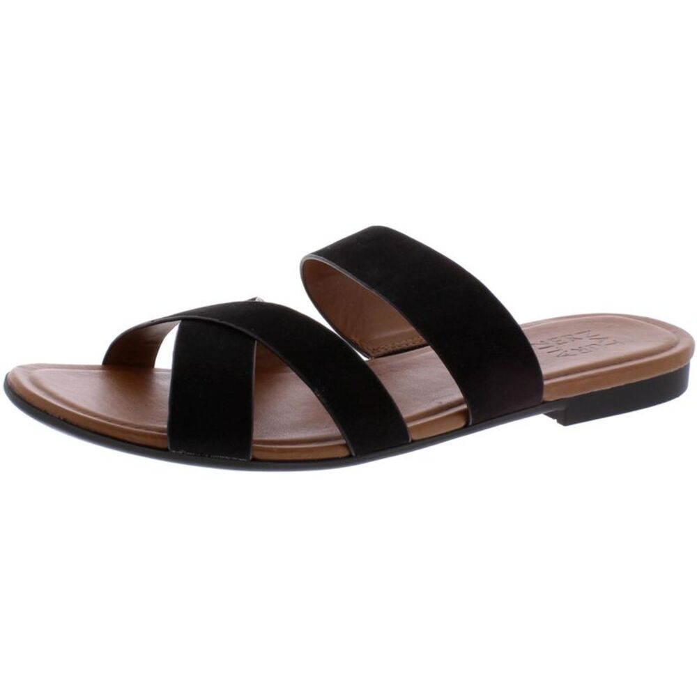 Naturalizer Womens Treasure Black Nubuck Slip On Flat Slide Sandals Shoes NWT
